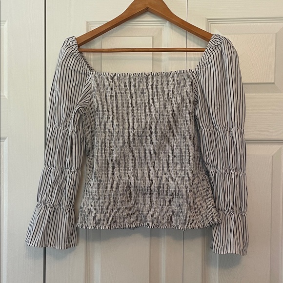 VENUS Tops - VENUS Black and White Striped Square Neck Blouse